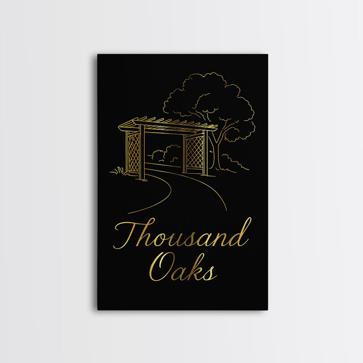Thousand Oaks California Travel Poster, Canvas Print, Minimalist Gold Line Art, Thousand Oaks City Art, Fine Art Print, Travel Wall Decor