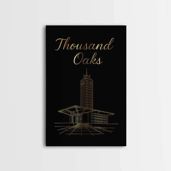Thousand Oaks Travel Poster, Framed Canvas Print, Gold Outline Poster Art, Thousand Oaks Poster Print, Travel Poster Art, Fine Art Print