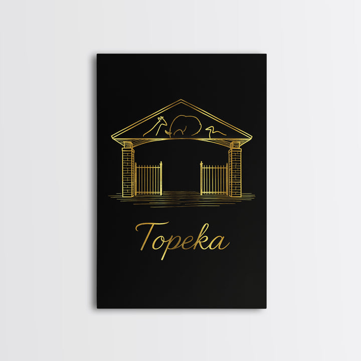 Topeka Travel Poster, Framed Canvas Print, Black Gold Minimalist Art, Topeka Art Print, City Illustration, Modern Wall Decor, Poster Art