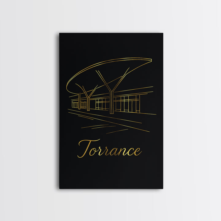Torrance California Travel Poster, Canvas Print, Minimalist Gold Line Art, Torrance Wall Art, Poster Art, City Travel Prints, Travel Art