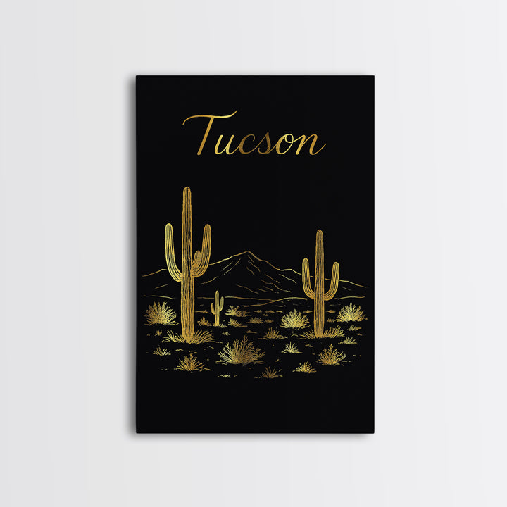 Tucson Arizona Travel Poster, Canvas Print, Black Gold Minimalist Art, Tucson Travel Art, Wall Decor, City Art Print, Travel Poster Set