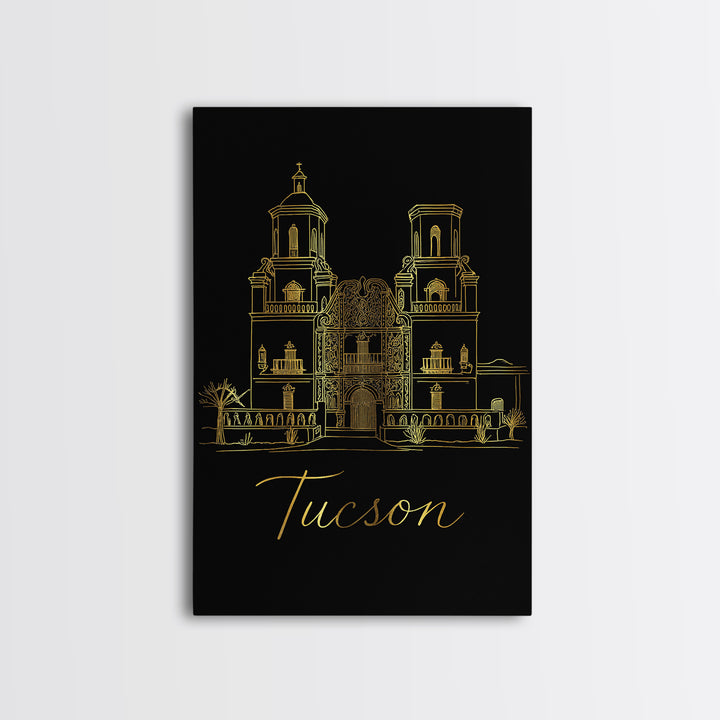 Tucson Travel Poster, Framed Canvas Print, Dark Minimalist Wall Art, Tucson City Art, Home Office Decor, Modern Wall Decor, City Poster