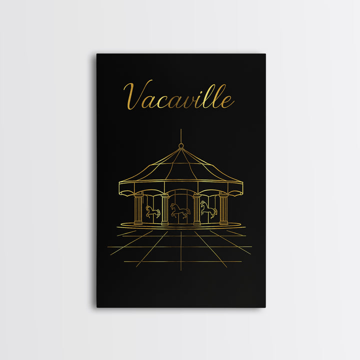 Vacaville California Travel Poster, Framed Canvas Print, Gold Outline Poster Art, Vacaville City Art, Retro Travel Print, Wanderlust Decor