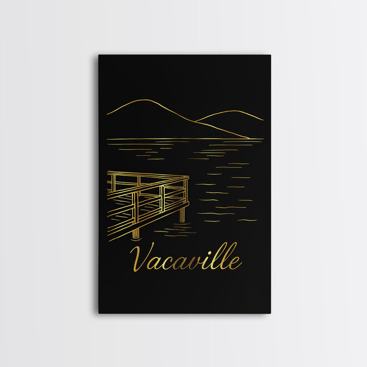 Vacaville Travel Poster, Canvas Print, Gold Outline Poster Art, Vacaville City Art, Wanderlust Decor, Living Room Wall Art, City Art Print