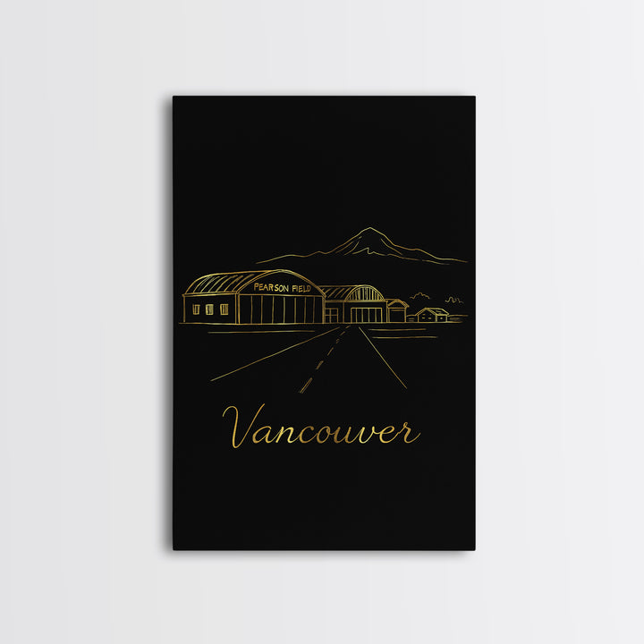 Vancouver Travel Poster, Canvas Print, Gold Outline Poster Art, Vancouver Poster Print, City Illustration, Travel Art Print, Retro Poster