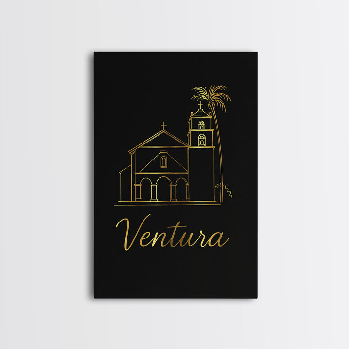Ventura California Travel Poster, Canvas Print, Minimalist Gold Line Art, Ventura Travel Art, City Travel Prints, Wall Art, Poster Art