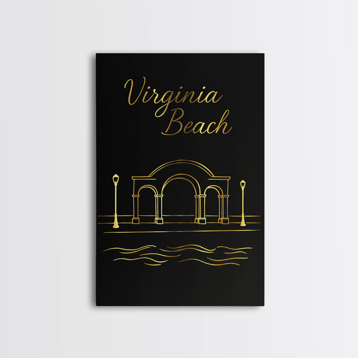 Virignia Beach Travel Poster, Canvas Print, Minimalist Gold Line Art, Virignia Beach Poster Print, Home Office Decor, Travel Wall Art