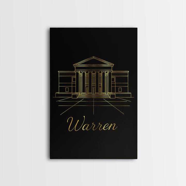 Warren Travel Poster, Canvas Print, Dark Minimalist Wall Art, Warren Art Print, Living Room Wall Art, City Illustration, Home Office Decor