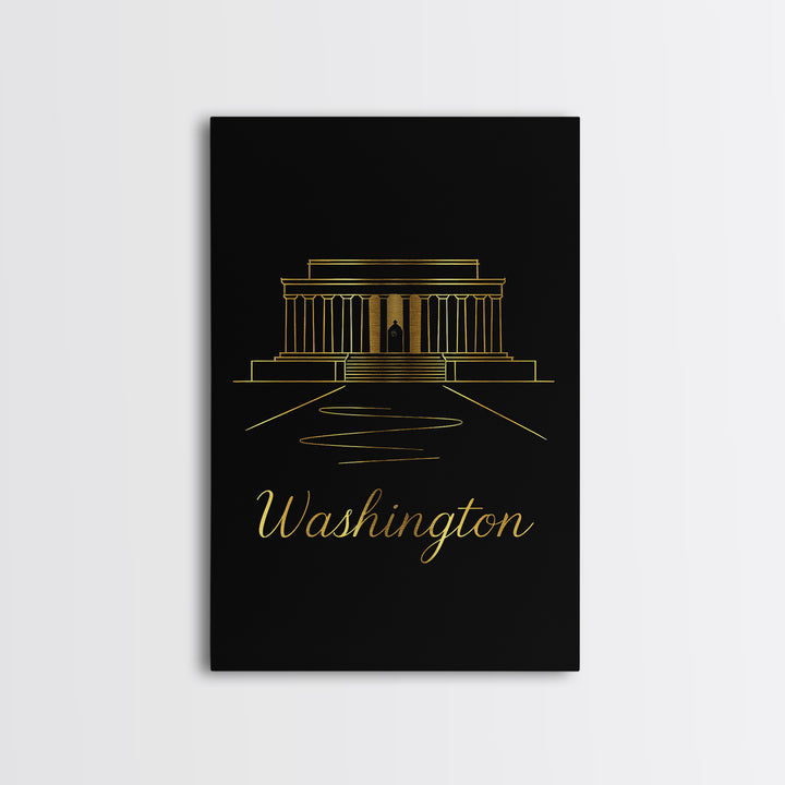 Washington DC Travel Poster, Framed Canvas Print, Minimalist Gold Line Art, Washington DC Wall Art, Fine Art Print, Travel Poster Set
