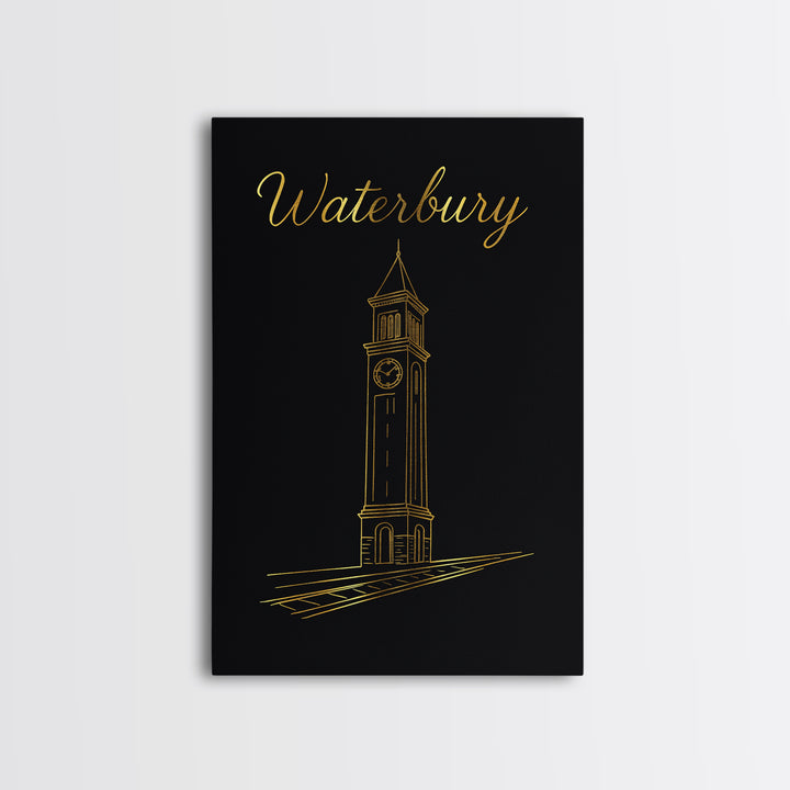 Waterbury Travel Poster, Framed Canvas Print, Dark Minimalist Wall Art, Waterbury Wall Art, City Art Print, Travel Poster Set, Design 3