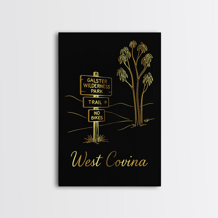 West Covina California Travel Poster, Canvas Print, Gold Outline Poster Art, West Covina Wall Art, Travel Poster Art, Eclectic Wall Decor