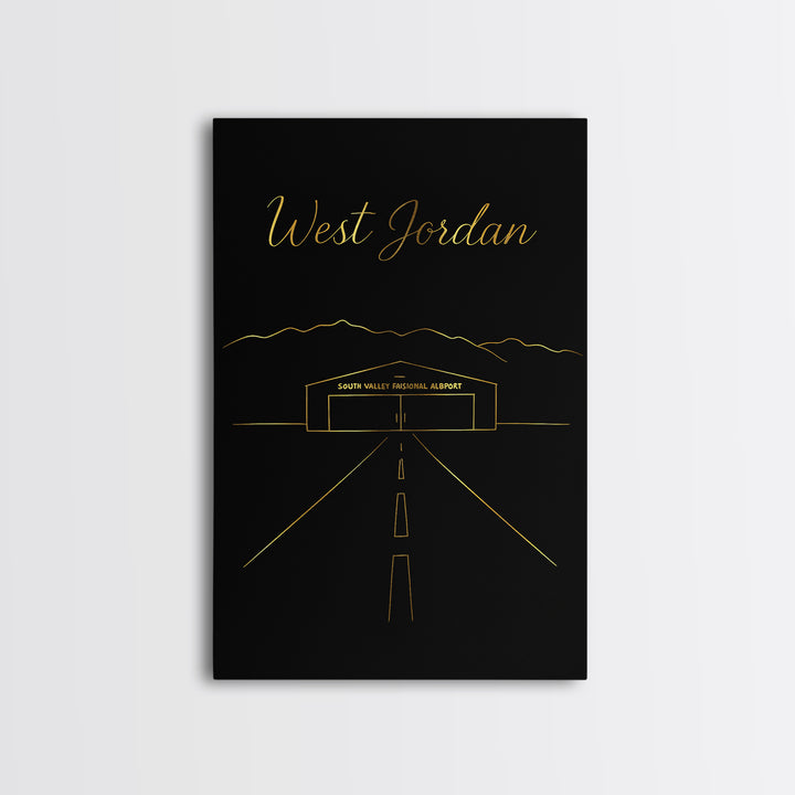 West Jordan Utah Travel Poster, Canvas Print, Black Gold Minimalist Art, West Jordan Poster Print, Mid Century Wall Art, City Art Print