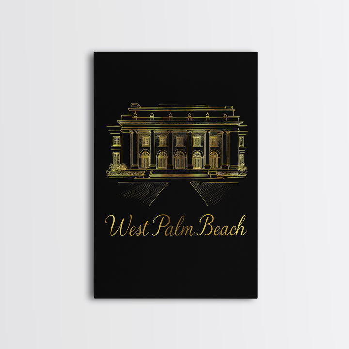 West Palm Beach Travel Poster, Canvas Print, Gold Outline Poster Art, West Palm Beach Poster Print, Gift For Travelers, Living Room Wall Art