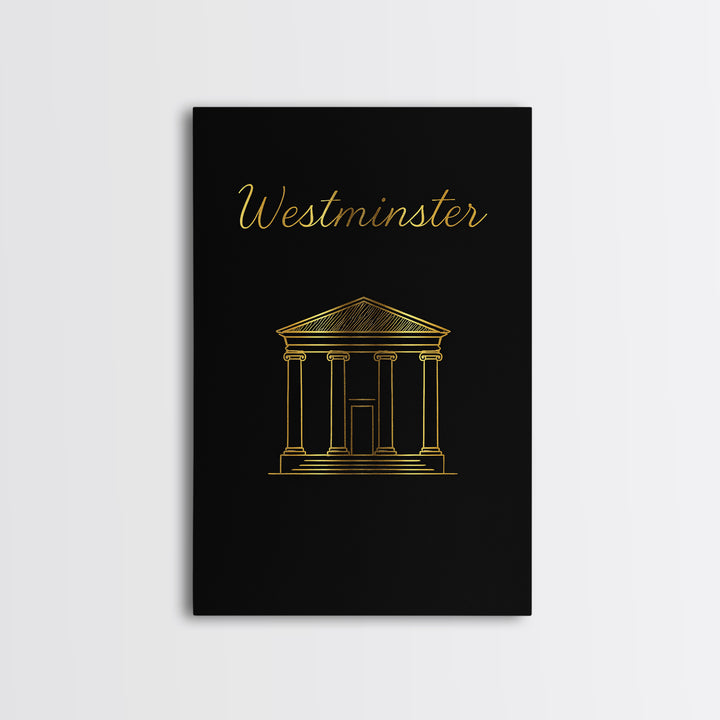 Westminster Travel Poster, Canvas Print, Black Gold Minimalist Art, Westminster Wall Art, Travel Poster Art, Mid Century Wall Art