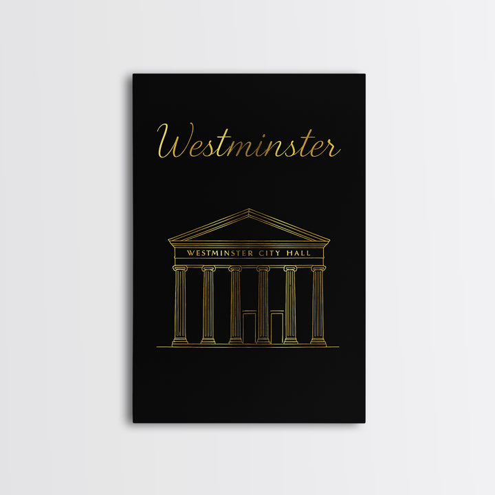 Westminster Travel Poster, Canvas Print, Minimalist Gold Line Art, Westminster Poster Print, Fine Art Print, Wanderlust Decor, Design 3