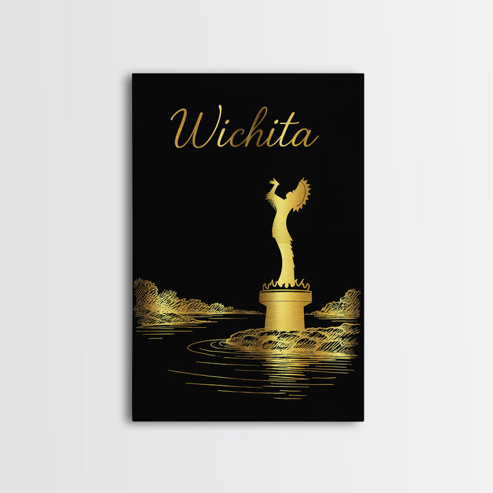 Wichita Kansas Travel Poster, Framed Canvas Print, Black Gold Minimalist Art, Wichita Poster Print, Travel Poster Set, Wanderlust Decor
