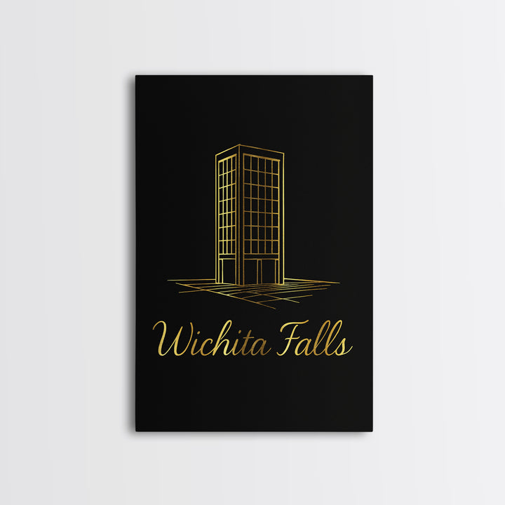 Wichita Falls Travel Poster, Canvas Print, Minimalist Gold Line Art, Wichita Falls City Art, Travel Poster Set, Mid Century Wall Art