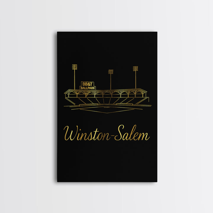Winston Salem North Carolina Travel Poster, Canvas Print, Gold Outline Poster Art, Winston Salem Art Print, Wall Decor, Wanderlust Decor
