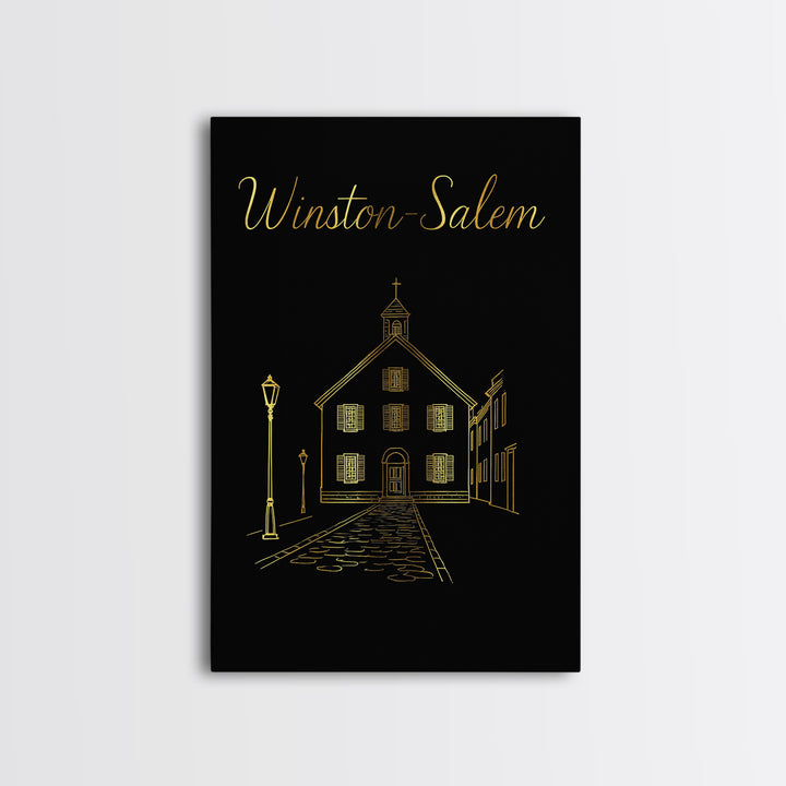 Winston Salem Travel Poster, Framed Canvas Print, Black Gold Minimalist Art, Winston Salem Wall Art, Modern Wall Decor, Eclectic Wall Decor