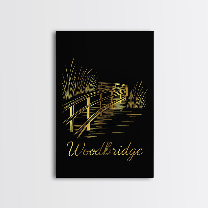 Woodbridge Virginia Travel Poster, Canvas Print, Black Gold Minimalist Art, Woodbridge Art Print, Modern Wall Decor, Living Room Wall Art