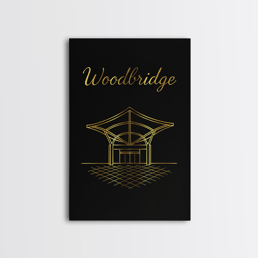 Woodbridge Travel Poster, Framed Canvas Print, Minimalist Gold Line Art, Woodbridge City Art, Travel Poster Set, Wanderlust Decor