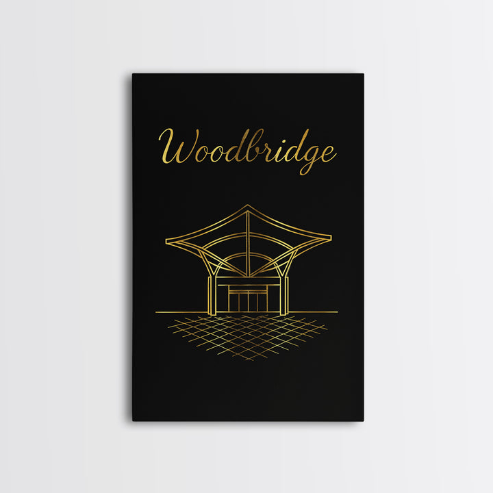 Woodbridge Travel Poster, Framed Canvas Print, Minimalist Gold Line Art, Woodbridge City Art, Travel Poster Set, Wanderlust Decor