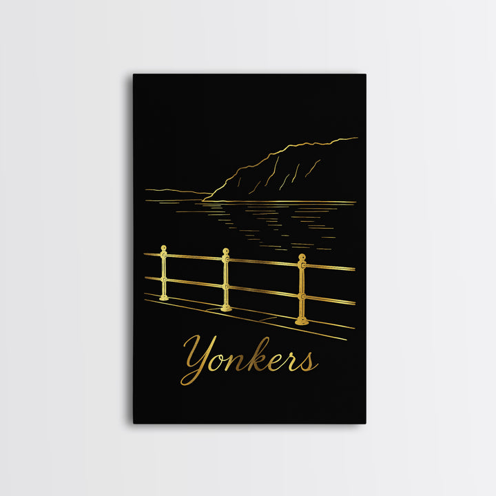 Yonkers Travel Poster, Framed Canvas Print, Dark Minimalist Wall Art, Yonkers Art Print, Travel Wall Decor, Retro Travel Print