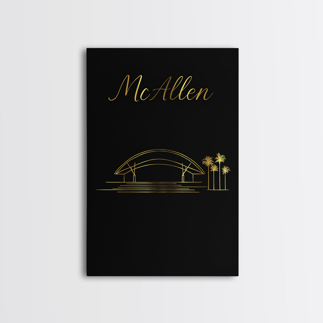Mbb Mcallen Travel Poster, Framed Canvas Print, Gold Outline Poster Art, Mbb Mcallen Wall Art, Home Office Decor, Modern Wall Decor