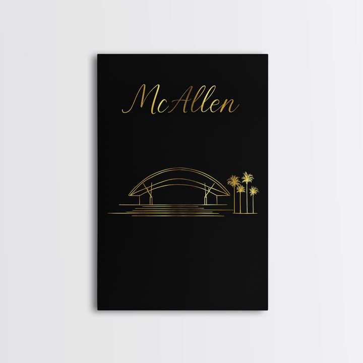 Mbb Mcallen Travel Poster, Framed Canvas Print, Gold Outline Poster Art, Mbb Mcallen Wall Art, Home Office Decor, Modern Wall Decor