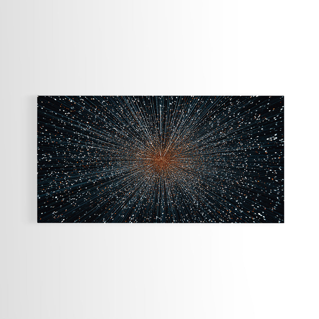 Orange Blue Starfield Abstract Canvas Print, Midcentury Modern Wall Decor, Cosmic Retro Art, Large Sci Fi Poster For Home