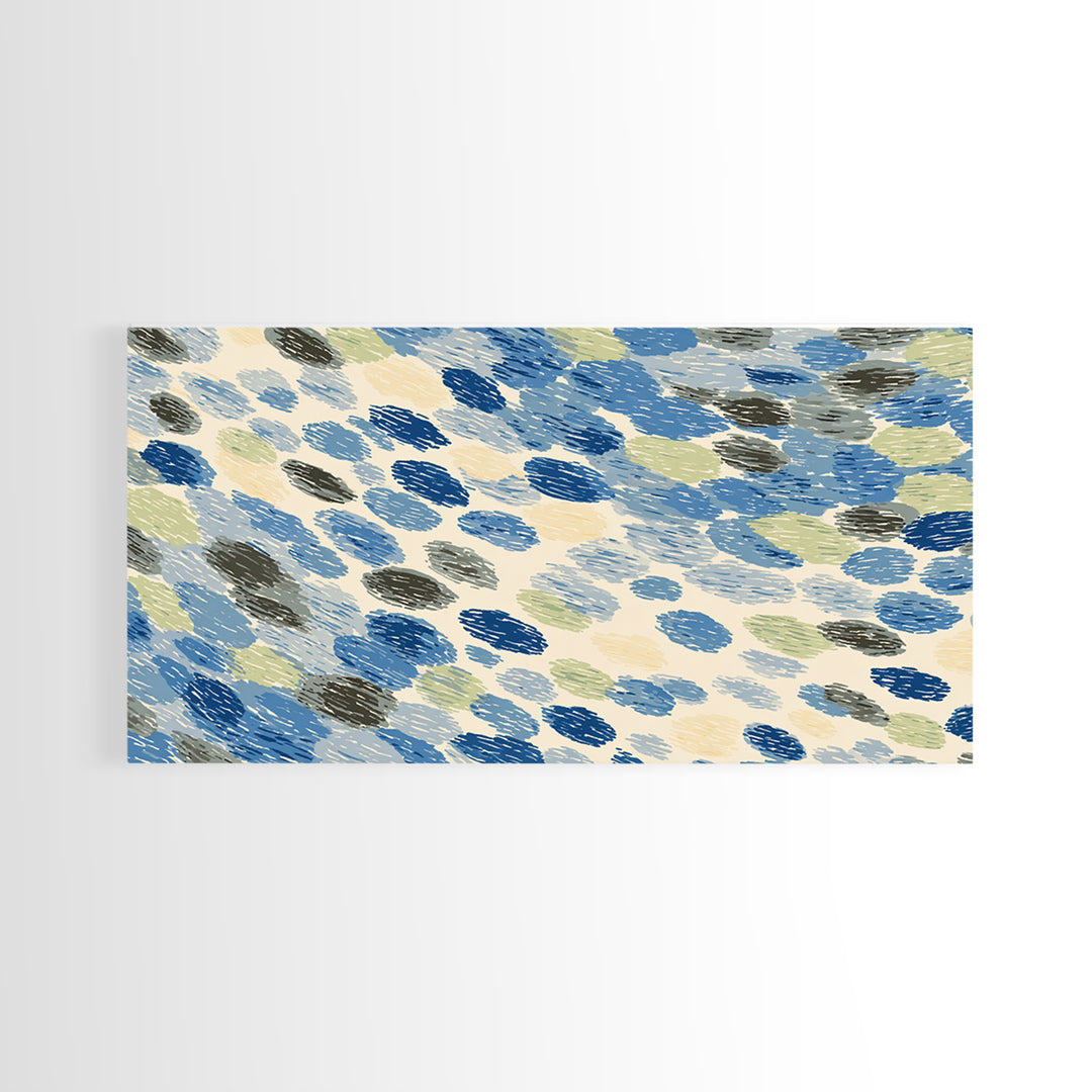 Blue Gray Brush Dot Abstract Wall Art, Midcentury Modern Art Print, Minimalist Retro Decor, Coastal Geometric Poster For Home