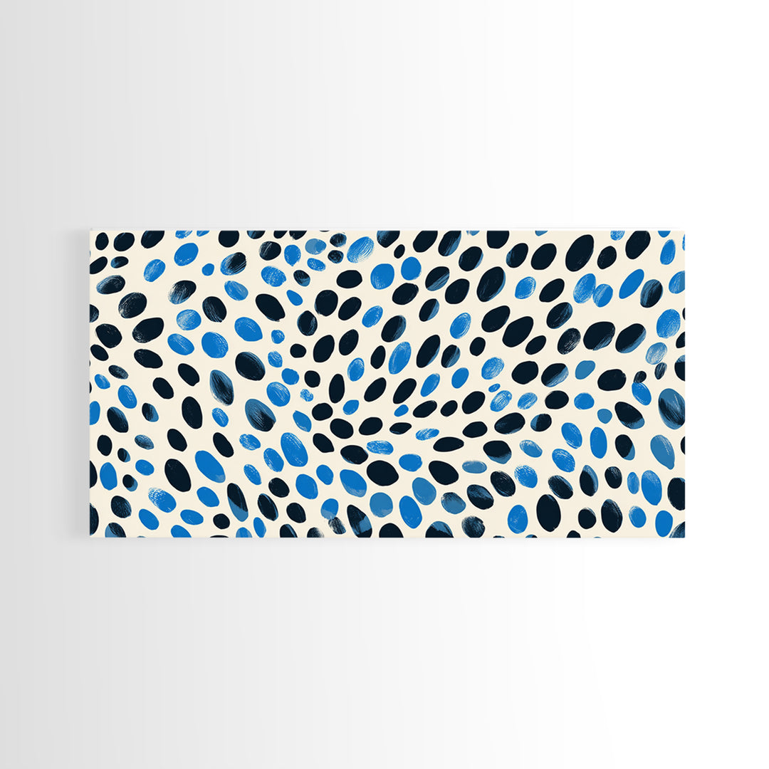 Black Blue Oval Dot Wall Art, Midcentury Modern Art Print, Minimalist Geometric Office Decor, Retro Abstract Poster For Home