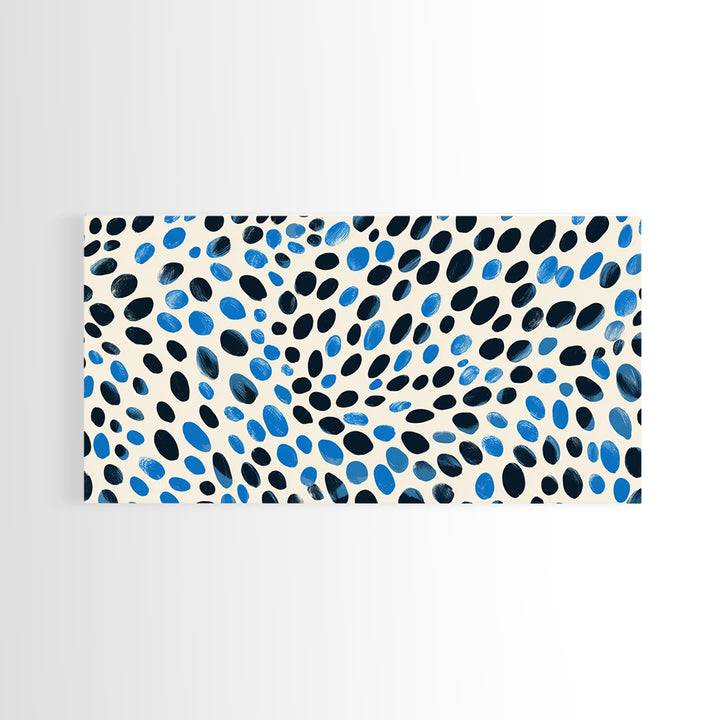 Black Blue Oval Dot Wall Art, Midcentury Modern Art Print, Minimalist Geometric Office Decor, Retro Abstract Poster For Home