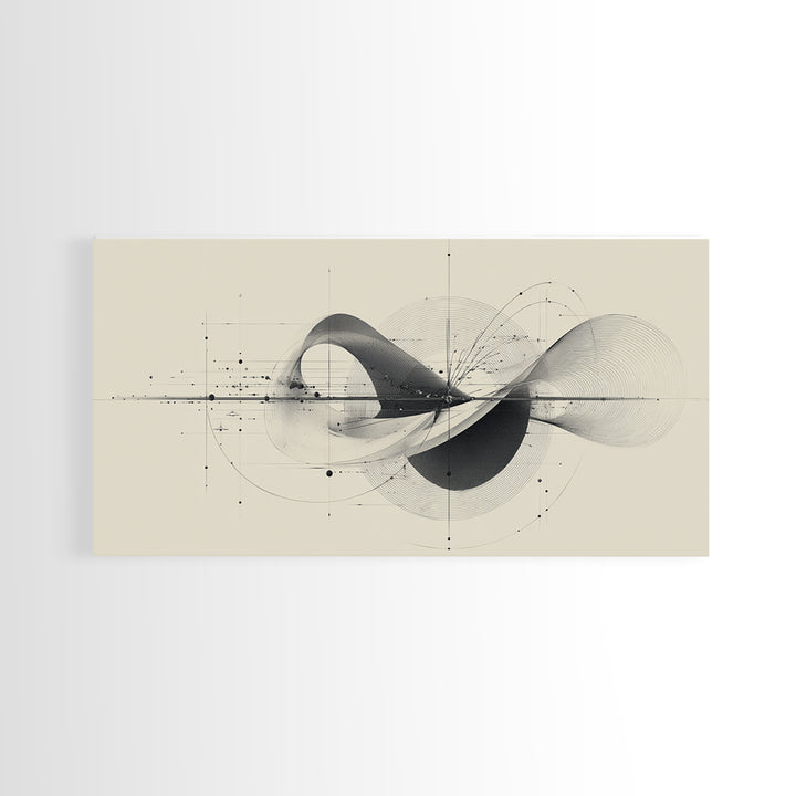 Beige Kinetic Wave Diagram Framed Canvas Print, Modern Abstract Wall Decor, Architectural Line Art Poster For Office Home
