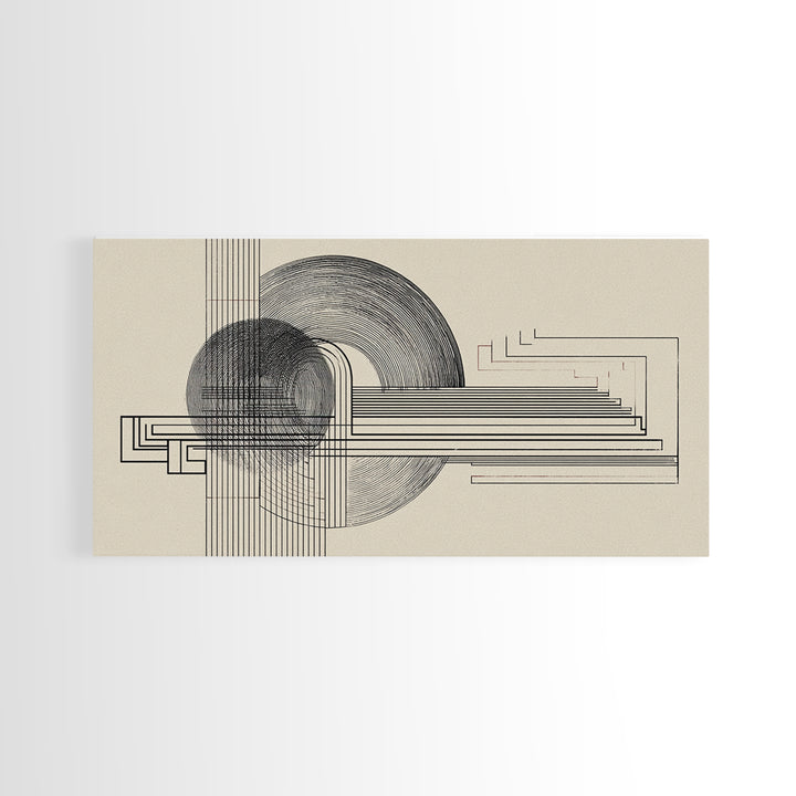 Neutral Geometric Circle Line Wall Art, Midcentury Modern Decor, Bauhaus Inspired Abstract Art Print For Office Home Decor