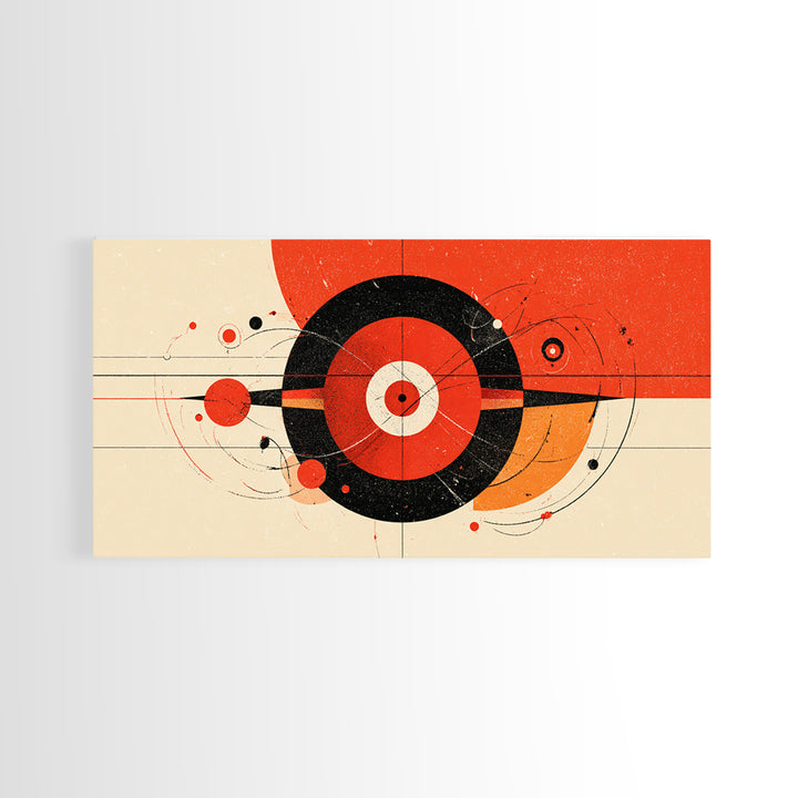 Red Black Atomic Target Abstract Wall Art, Mid Century Modern Geometric Poster, Retro MCM Wall Decor, Bold Canvas Print Art