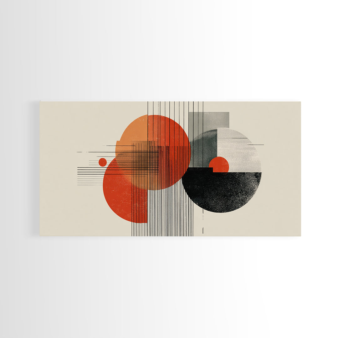 Orange Black Bauhaus Circle Canvas Print, Midcentury Modern Wall Decor, Geometric Abstract Art Poster For Living Room Home Decor