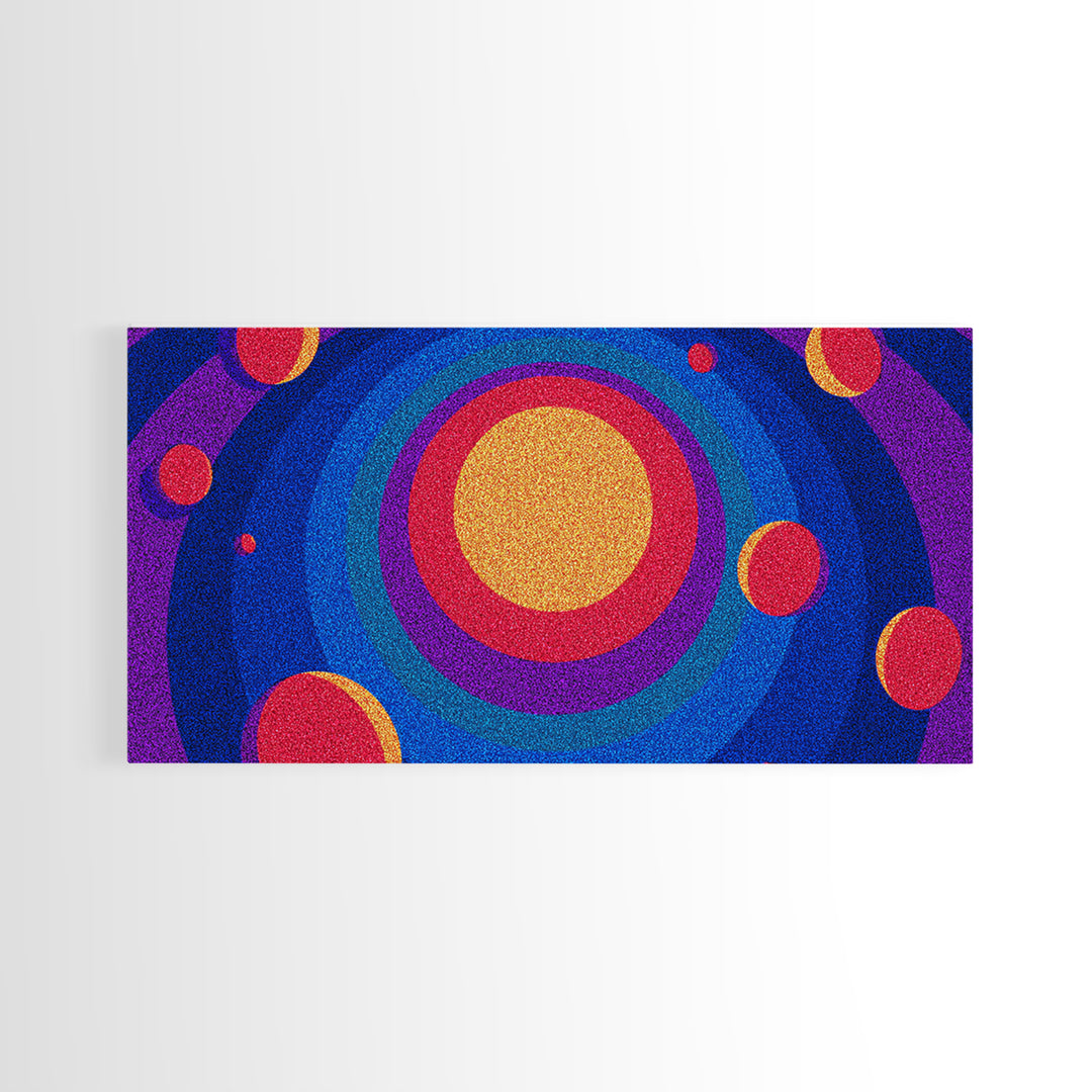 Colorful Concentric Sun And Planet Canvas Print, Midcentury Modern Abstract Wall Art, Retro Space Poster, Vibrant MCM Decor