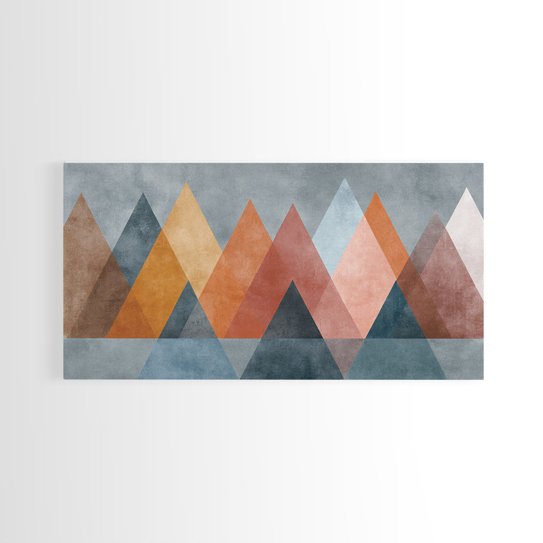 Minimalist Triangle Mountain Canvas Print, Mid Century Modern Wall Art, Geometric Landscape Poster, Neutral Earth Tone Decor