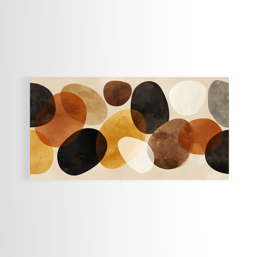 Overlapping Earth Tone Circles Wall Art, Abstract Midcentury Modern Art, Orange Black Beige Shapes, Modern Wall Decor, Office Decor