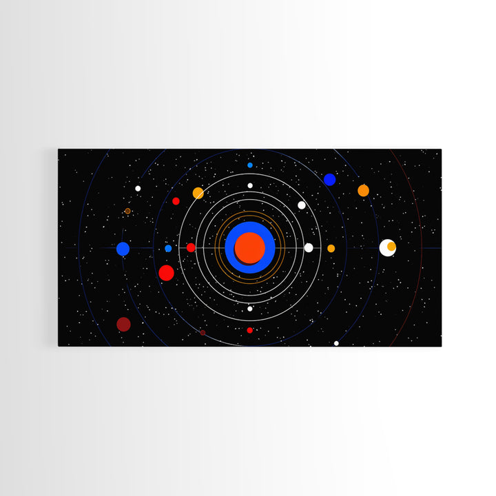 Black Solar System Orbit Wall Art, Midcentury Modern Space Abstract Print, Retro Cosmic Poster, Planetarium MCM Decor Art