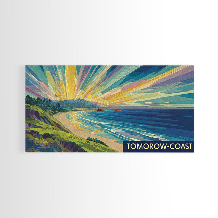 Tomorrow Coast Radiant Beach Sunrise Wall Art, Retro Travel Poster, Coastal Landscape Print, Modern Home Decor, Canvas Print