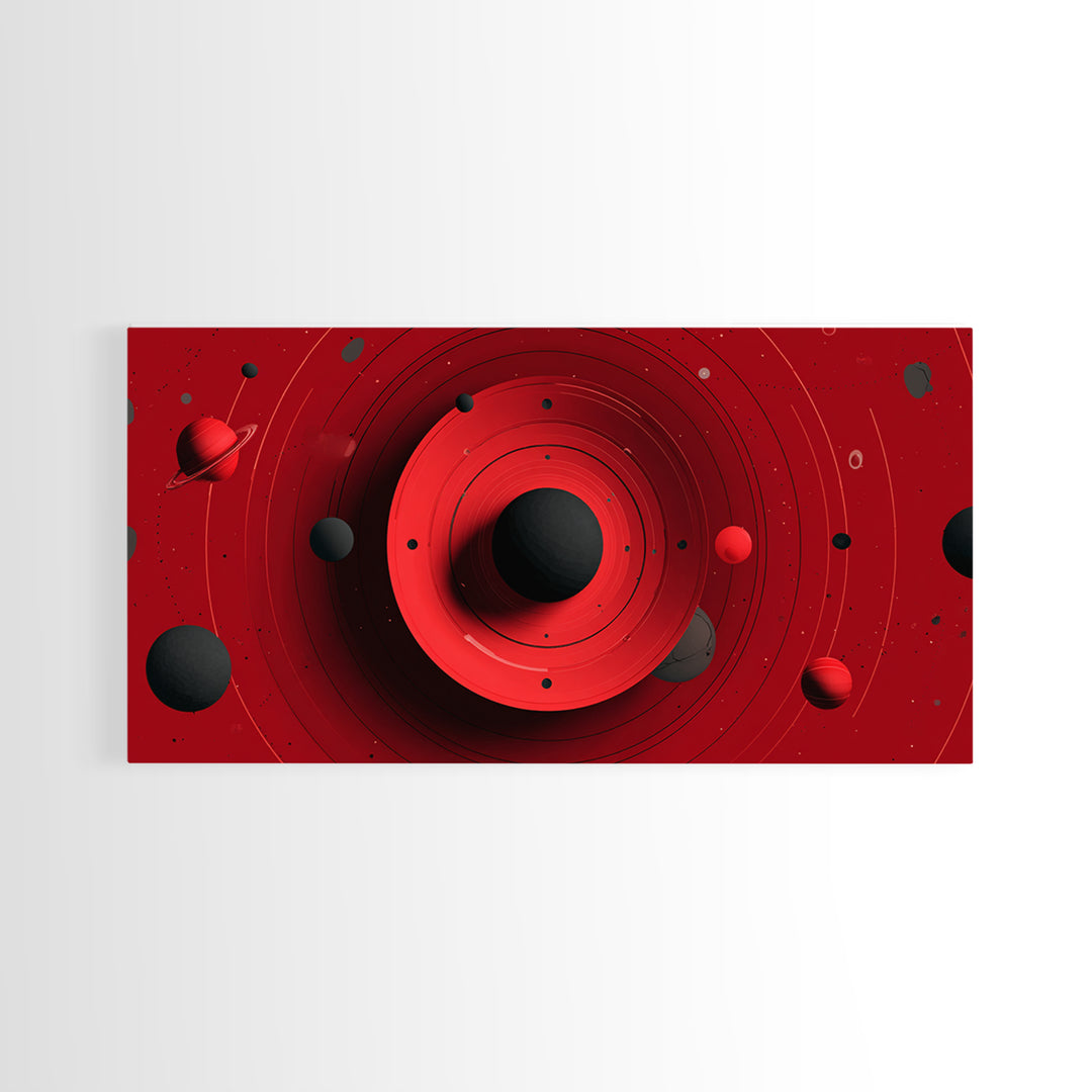 Red Black Planetary Rings Canvas Print, Midcentury Modern Cosmic Wall Art, Sci Fi Space Poster, Atomic Retro MCM Decor Art
