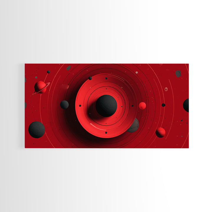 Red Black Planetary Rings Canvas Print, Midcentury Modern Cosmic Wall Art, Sci Fi Space Poster, Atomic Retro MCM Decor Art