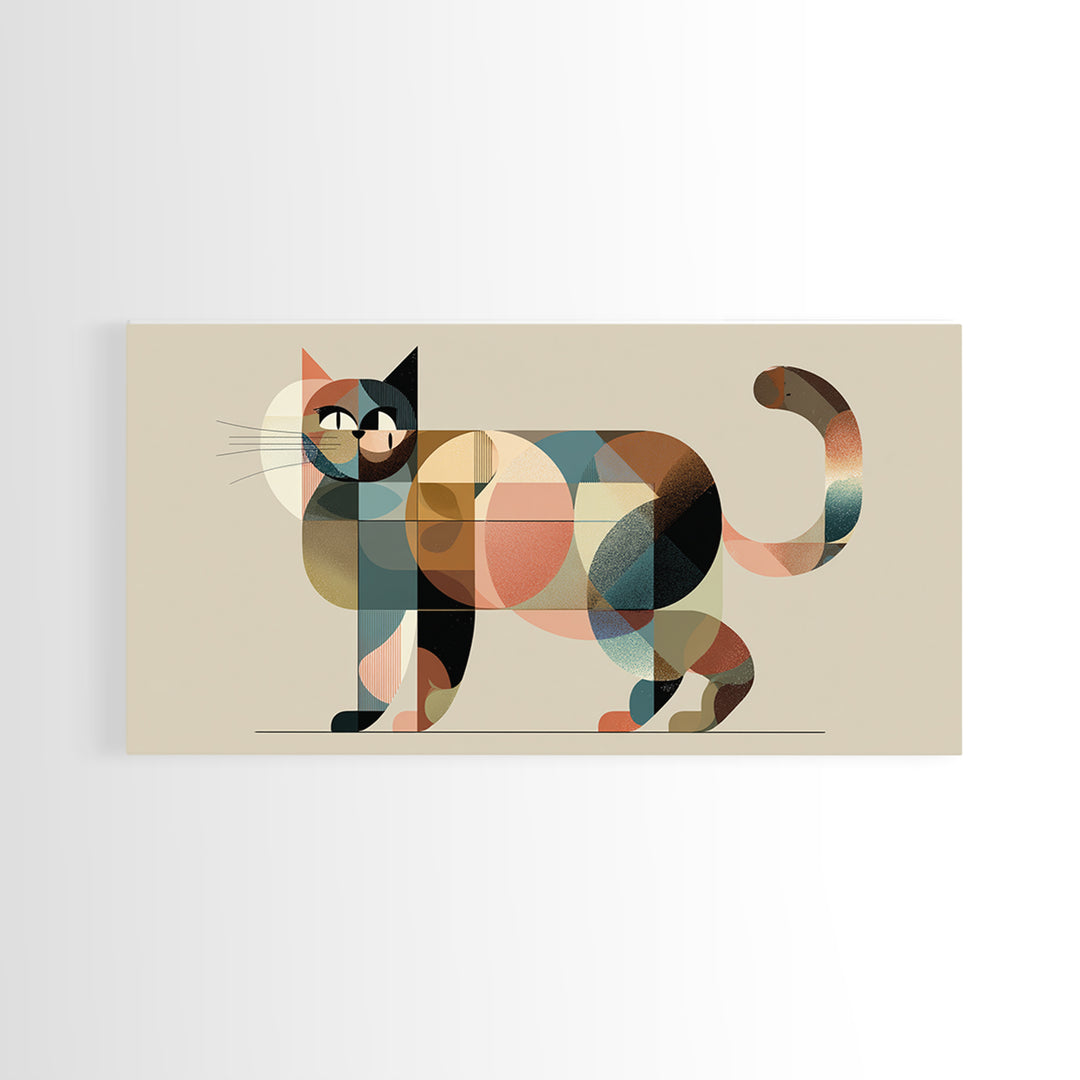 Muted Geometric Cat Wall Art, Midcentury Modern Feline Print, Scandinavian Modern Decor, Pastel Abstract Poster For Cat Lovers