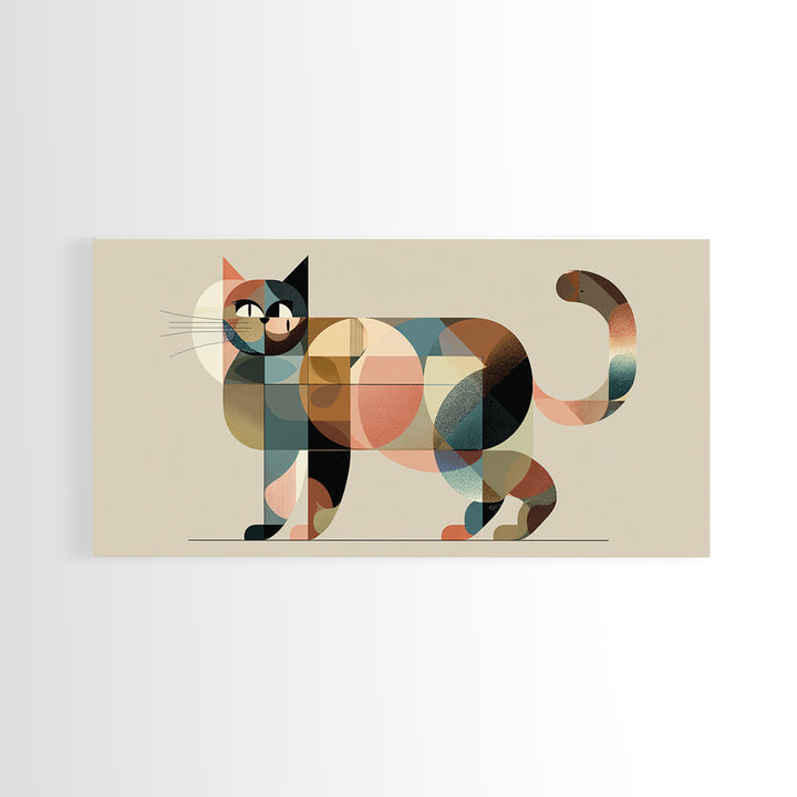 Muted Geometric Cat Wall Art, Midcentury Modern Feline Print, Scandinavian Modern Decor, Pastel Abstract Poster For Cat Lovers