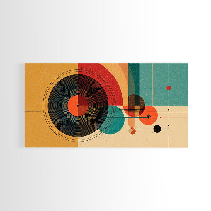 Retro Vinyl Record Wall Art, Midcentury Modern Music Poster, Abstract Geometric Art Print, Orange Teal Decor For Bar Cart
