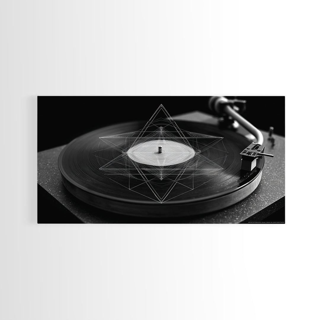 Black And White Turntable Canvas Print, Vinyl Record Wall Art, Modern Geometric Music Poster, Minimalist Decor For Home Office