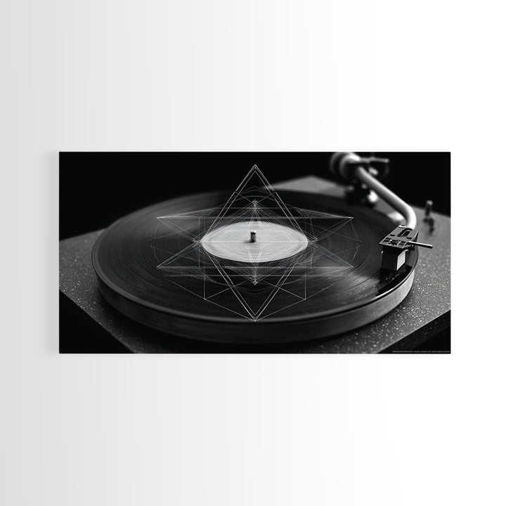 Black And White Turntable Canvas Print, Vinyl Record Wall Art, Modern Geometric Music Poster, Minimalist Decor For Home Office