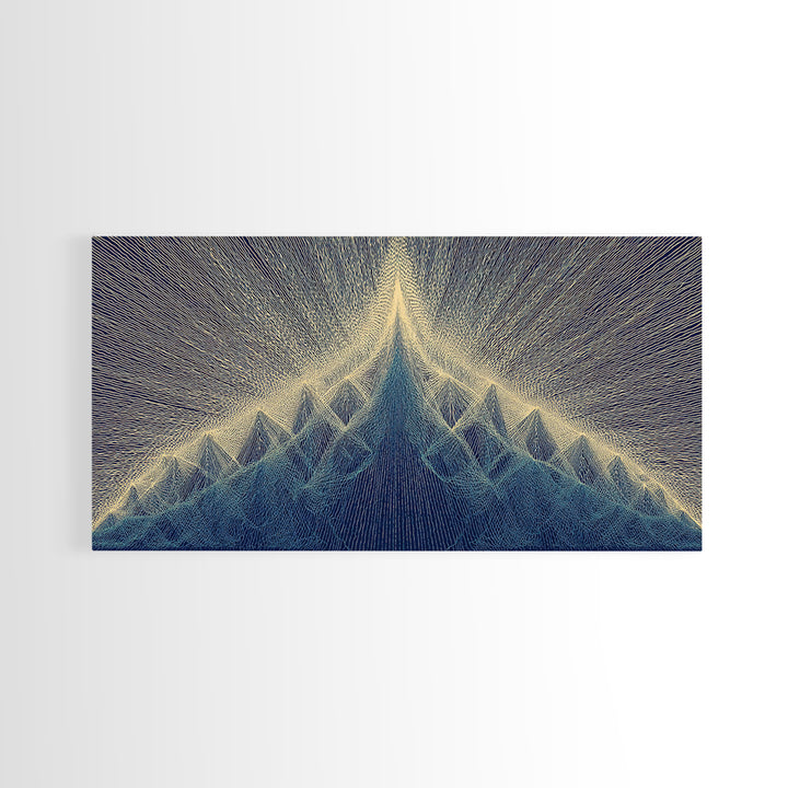 Navy Beige Mountain Sound Wave Canvas Print, Modern Abstract Art, Geometric Wall Art, Midcentury Decor For Home Office Decor